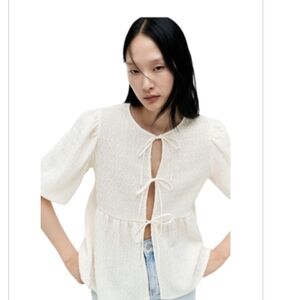 H&M Tie-Front Peplum Elegant Cream Women's Top